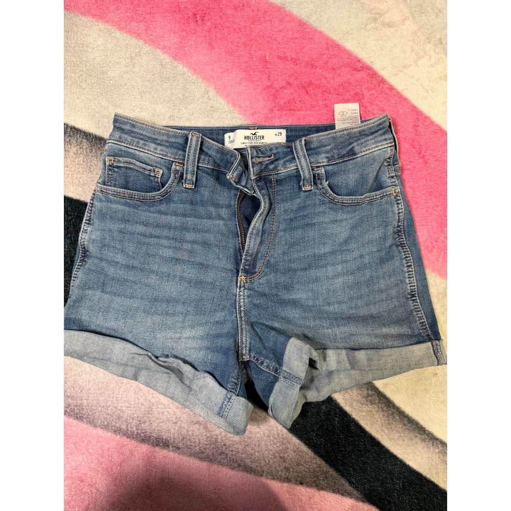 Hollister Curvy High-Rise Short 3" Medium Wash Denim Cuffed Blue Shorts W29 9